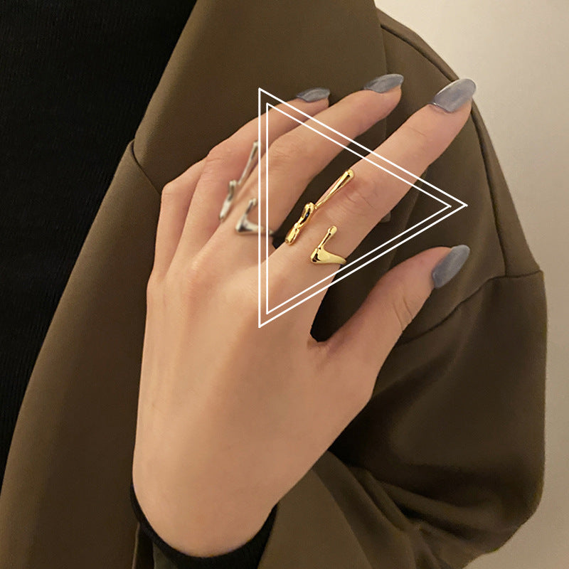 New irregular high-end gold open ring, women's European and American style, exaggerated and versatile, fashion index finger ring accessories nugget earrings