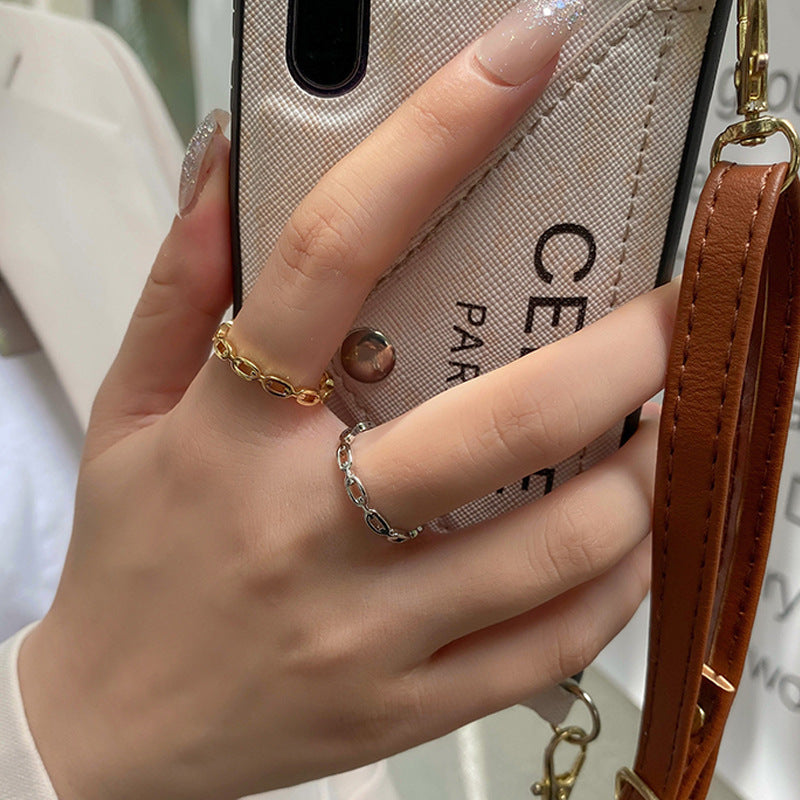 Korean version hollowed out design ring fashion chain ring i heavy metal temperament personality creativity cross-border accessory distribution nugget earrings
