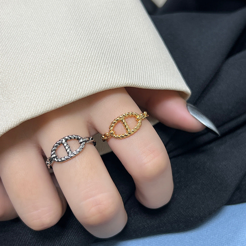New design pig nose ring female cute simple opening index finger ring hip-hop trend Korean hand jewelry. nugget earrings