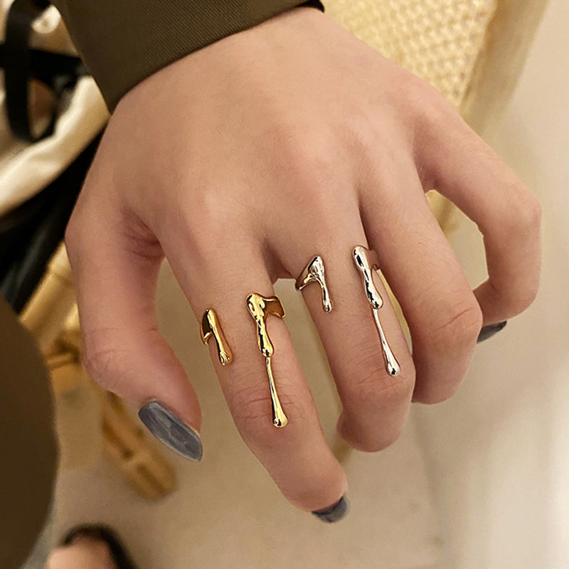 New irregular high-end gold open ring, women's European and American style, exaggerated and versatile, fashion index finger ring accessories nugget earrings