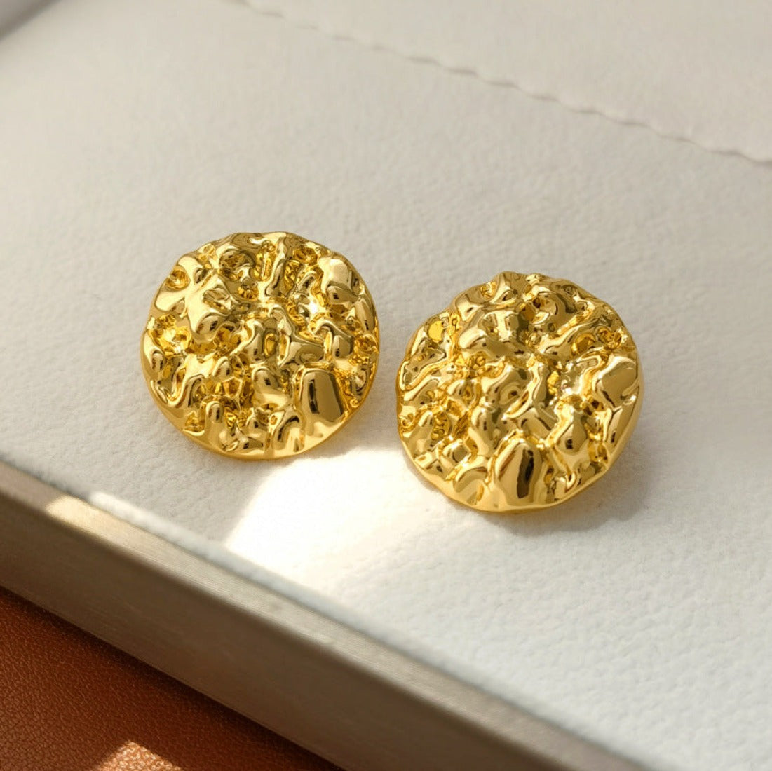 Gold Hammered Disc Earrings