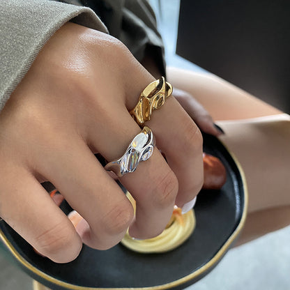 New Europe and America wind ins creative gold cold wind ring female index finger ring opening metal personality simple jewelry. nugget earrings